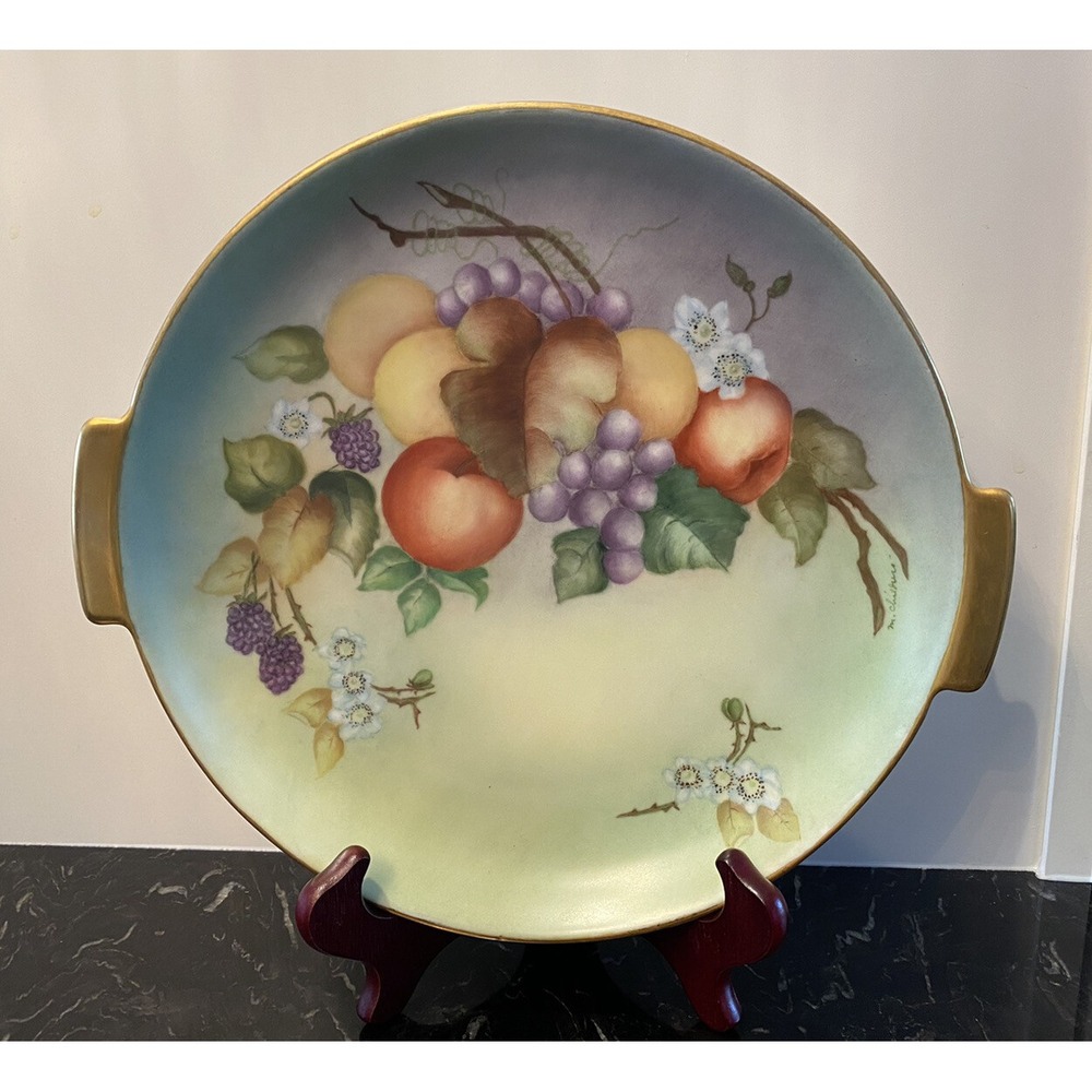 Vintage Bavaria Hand Painted Serving Platter w Fruits Signed 10.25"x 11.25"